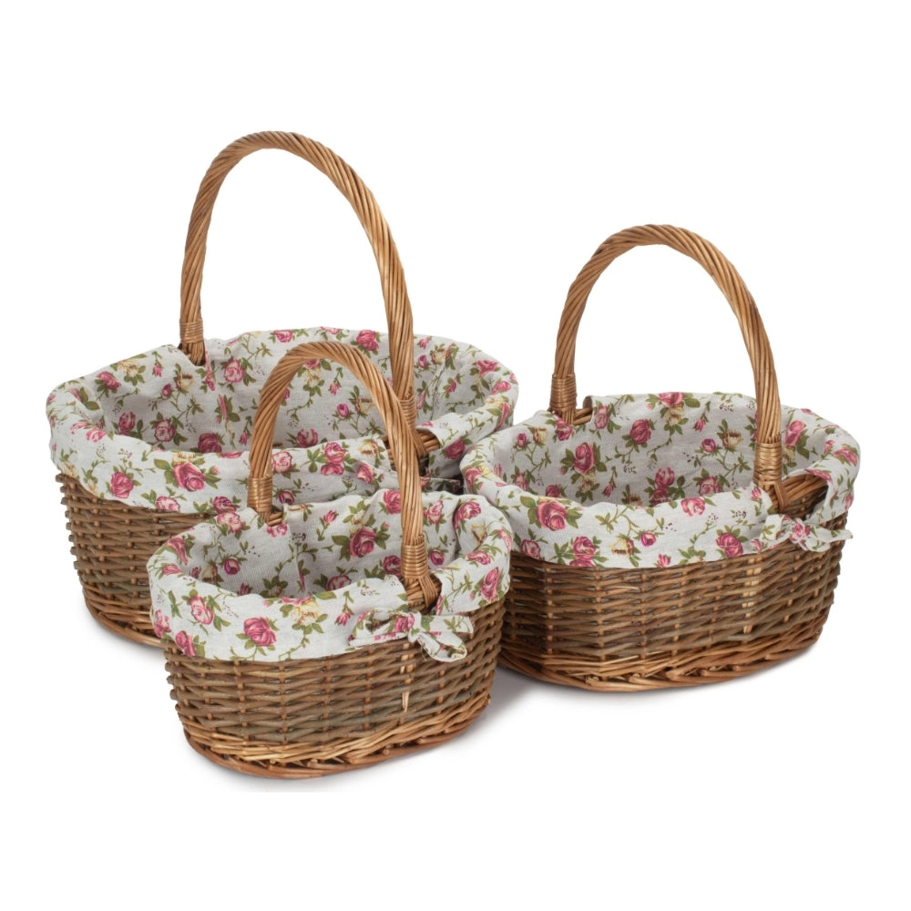 Red Hamper Oval Unpeeled Willow Shopping Basket With Garden Rose Lining