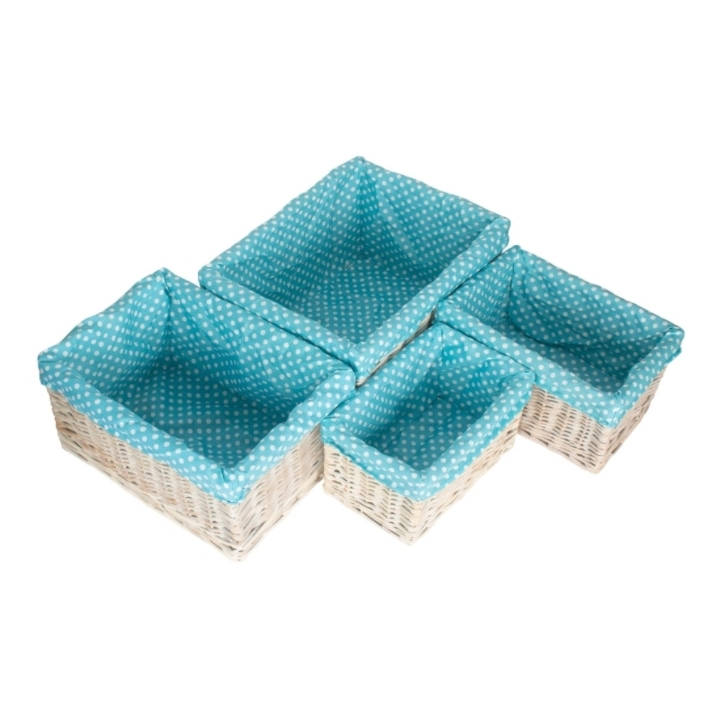 Wicker Blue Spotty Lined Open Storage Basket | Set-of-4 | Blue