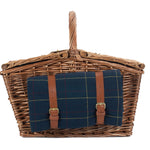 Elegant Blue Tweed Fitted Picnic Wicker Basket | 2-Person | Blue