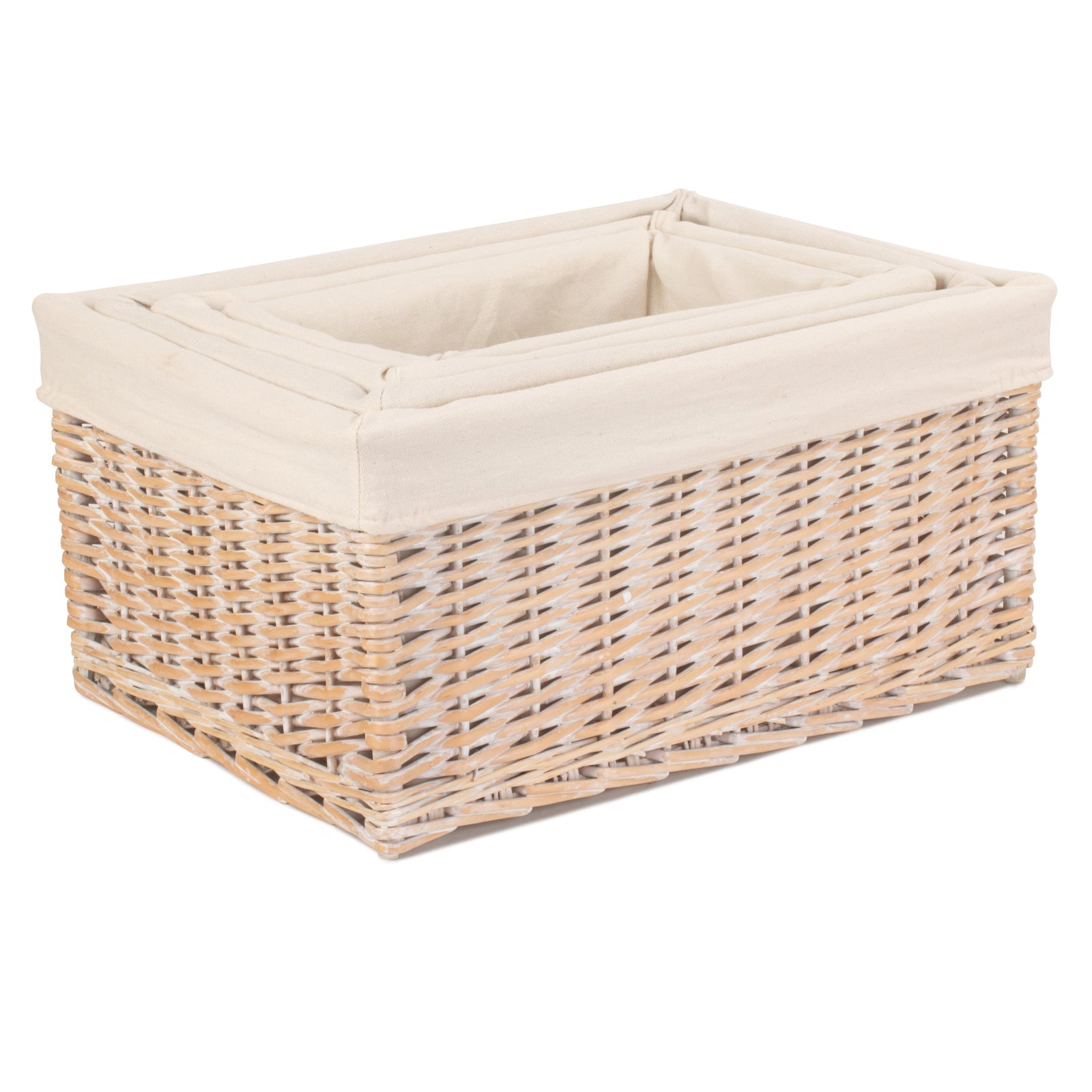 Wicker White Lined Storage Basket | Set-of-4 | White