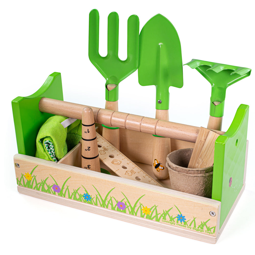 Wooden Gardening Caddy, Includes Gardening Gloves And Tools