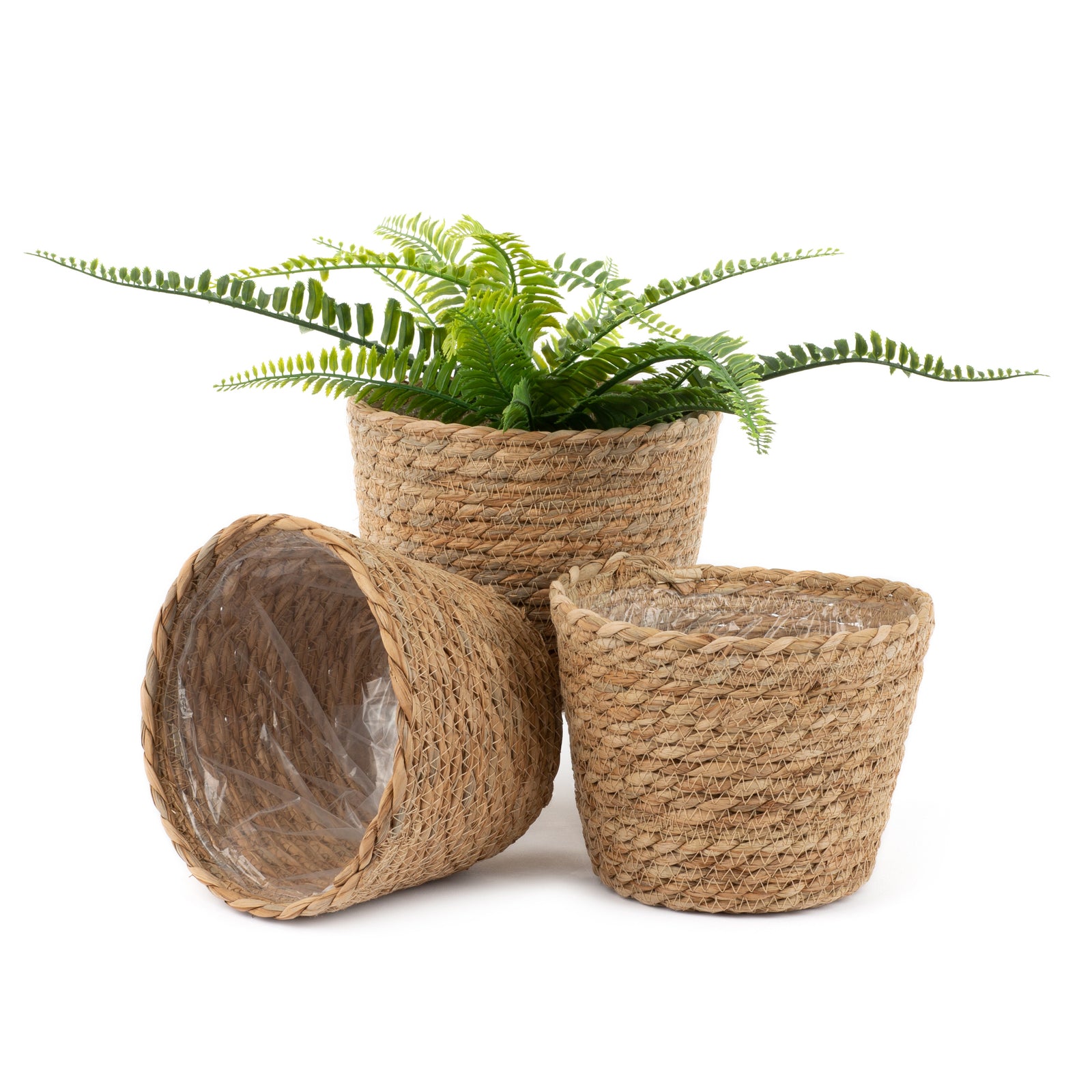 18cm Medium Seagrass Plant Pots Set Of 3