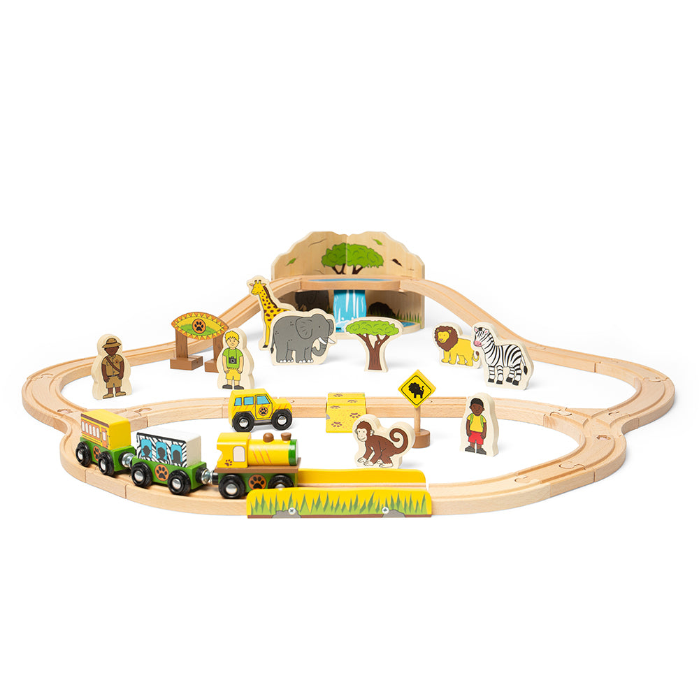 Wooden Safari Train Set - 38 Pieces