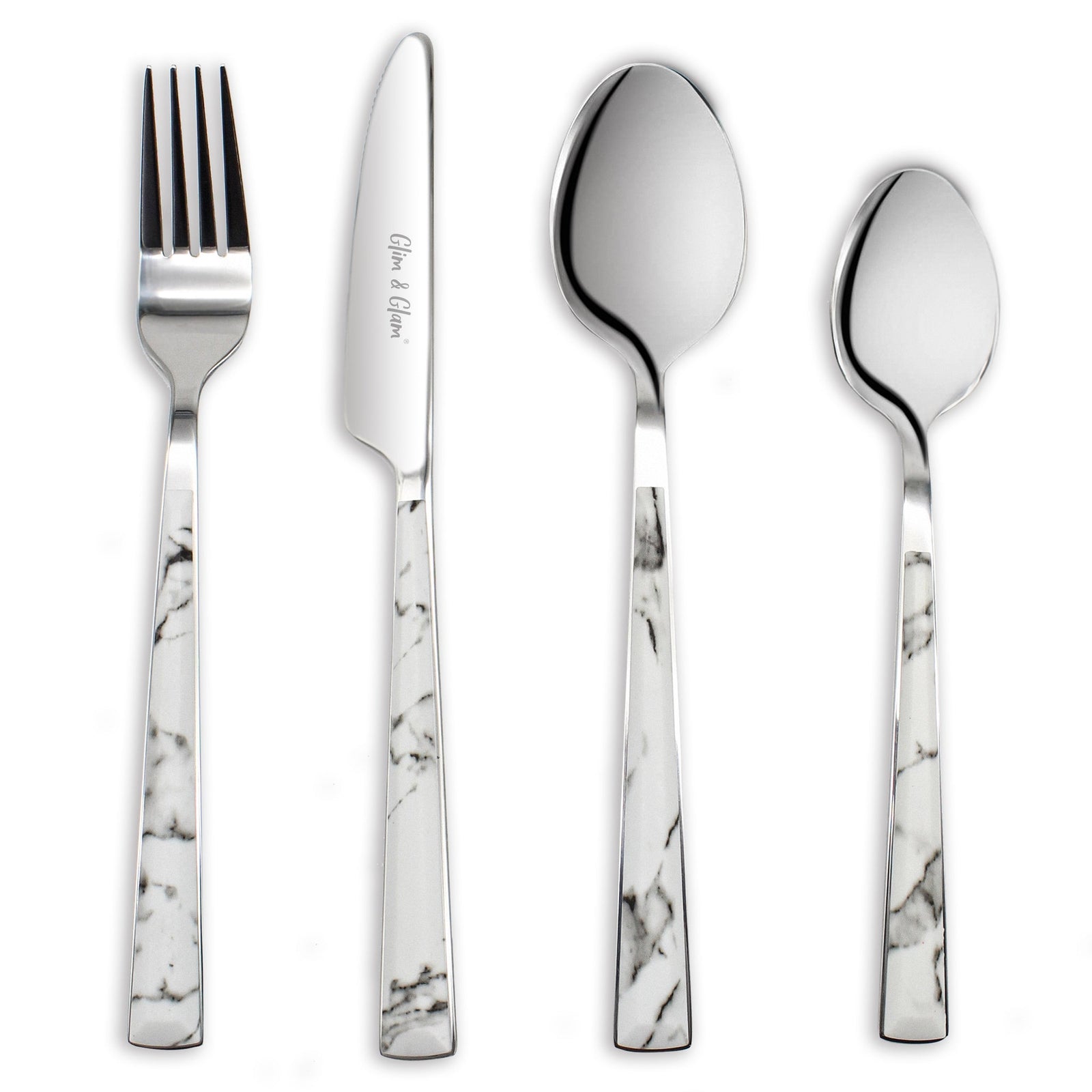 Cutlery Sets 32 Pc Set Knife Fork Spoon Marble Decal Handle