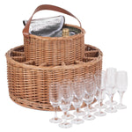 Green Tweed Chilled Garden Party Wicker Basket With Glasses