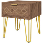 Bedside Table With Drawer, Gold Metal Legs For Living Room