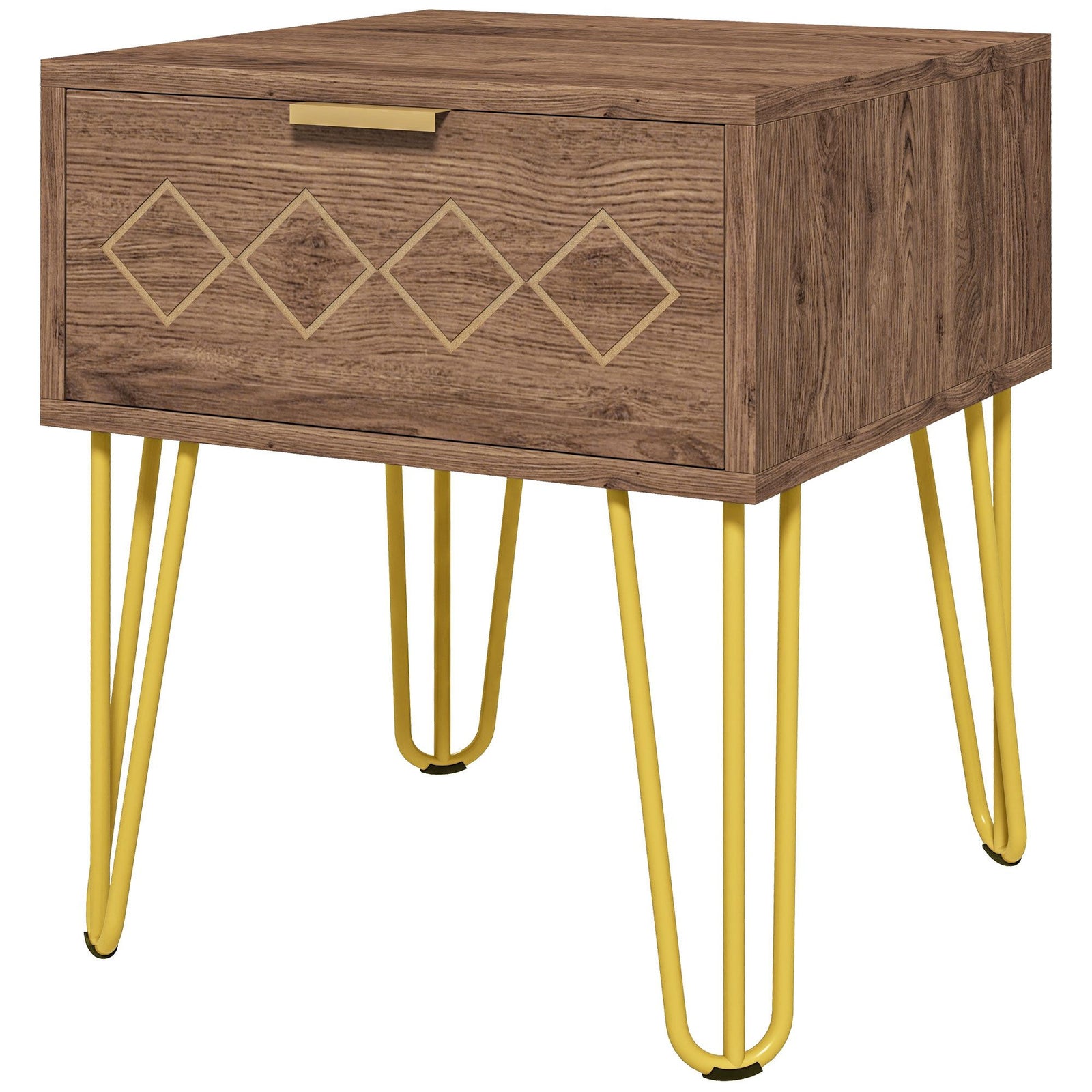 Bedside Table With Drawer, Gold Metal Legs For Living Room