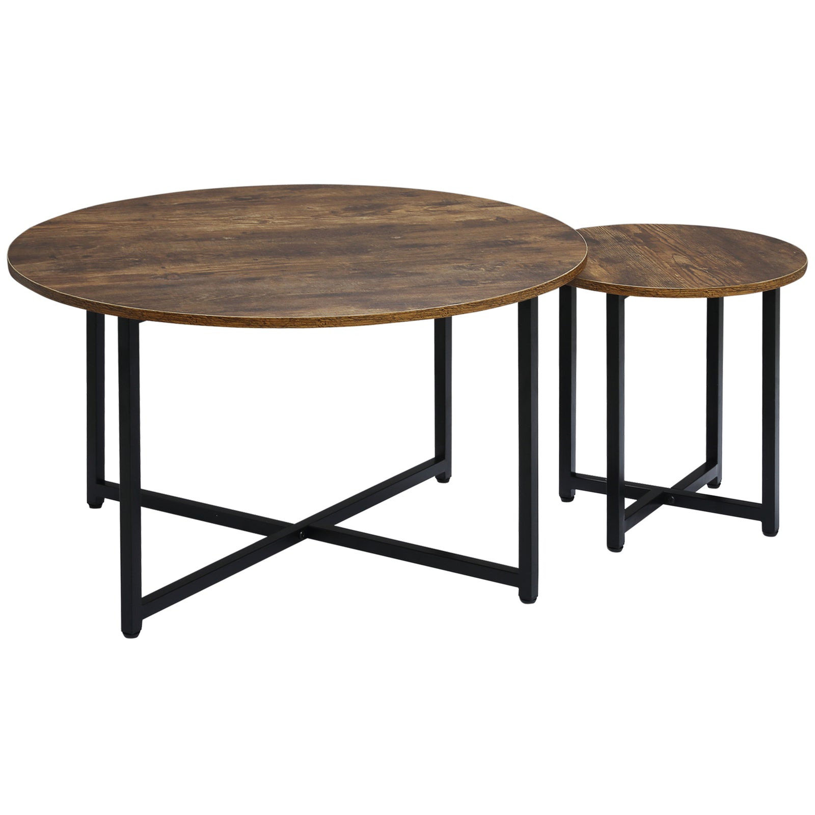 Set Of 2 Nesting Coffee Tables, Round, Metal Frame