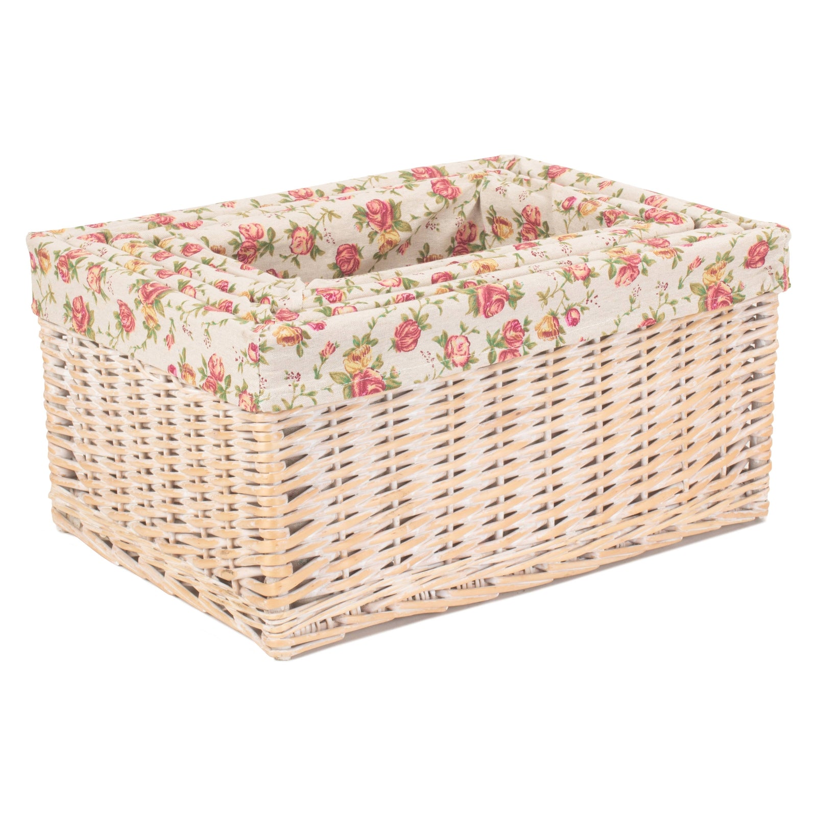 Wicker White Wash Garden Rose Lined Storage Basket | Set-of-4 | Red