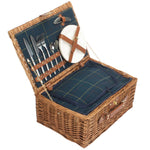 Blue Tweed Fitted Picnic Wicker Basket | 2-Person | Blue