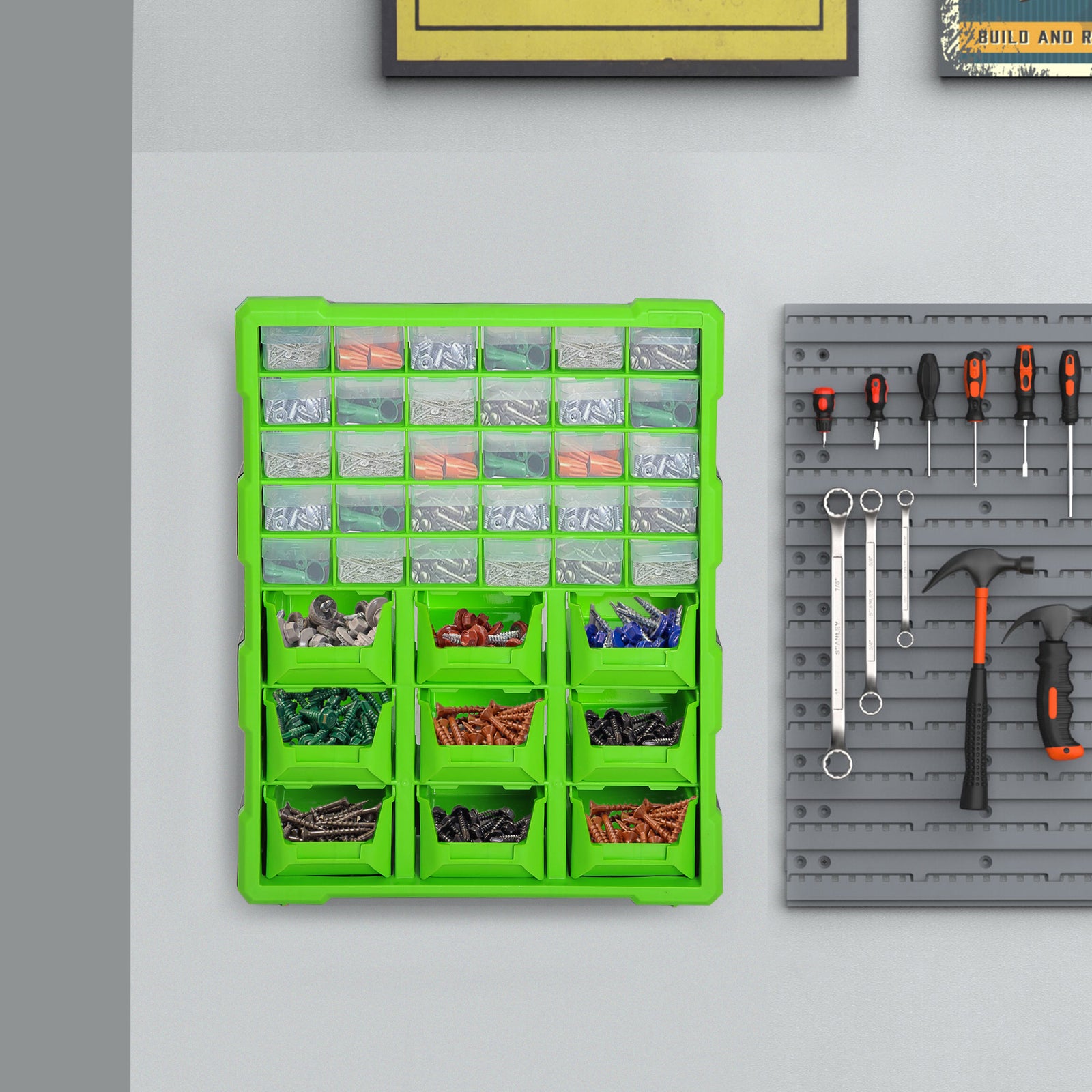 39 Drawers Parts Organizer, Wall Mount