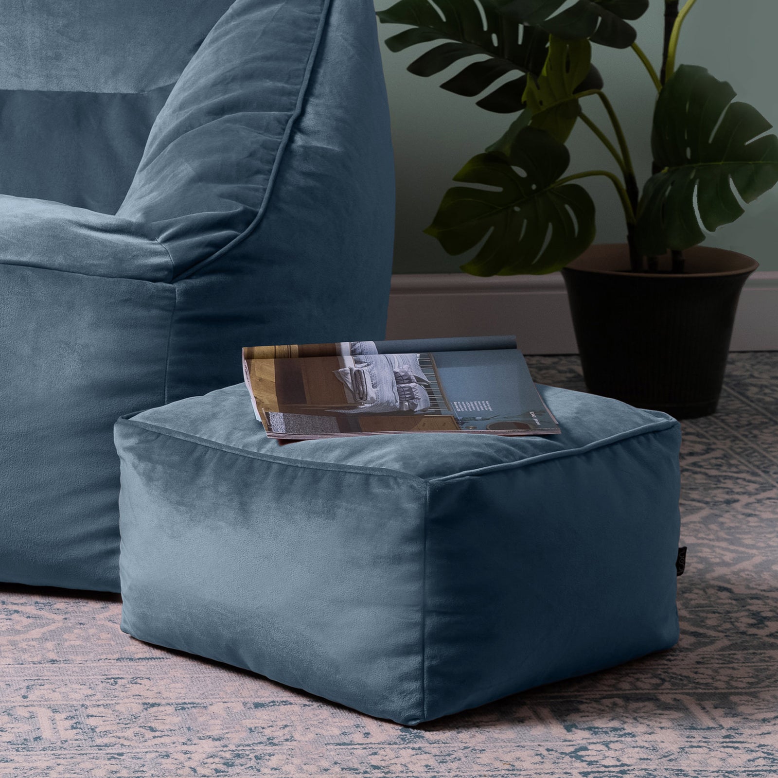 Amara Velvet Bean Bag Pouffe | Blue