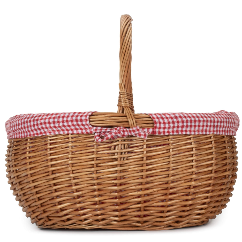 Red Checked Cotton Lined Deluxe Wicker Shopping Basket