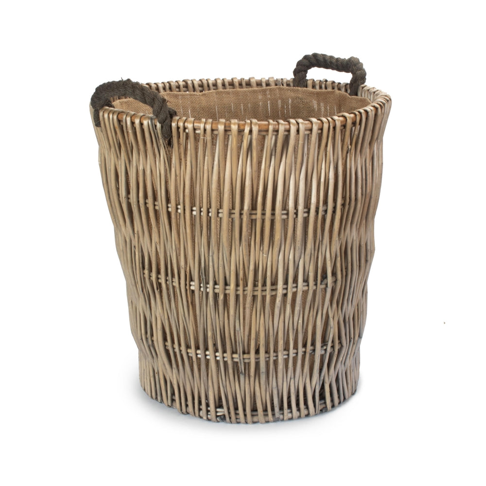 Red Hamper Wicker Tall Grey Round Hessian Lined Log Basket