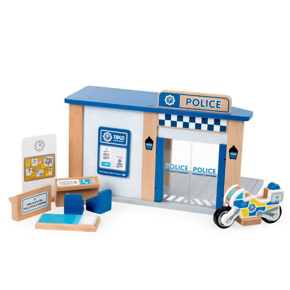 Wooden Police Station Playset, Features Sliding Doors