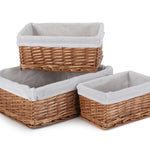 Wicker Double Steamed Storage Basket With White Lining | Set-of-3 | White