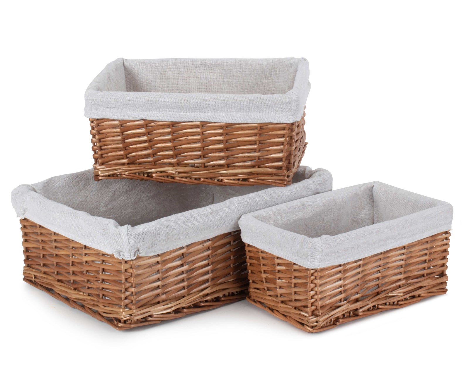 Wicker Double Steamed Storage Basket With White Lining | Set-of-3 | White