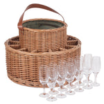 Green Tweed Chilled Garden Party Wicker Basket With Glasses