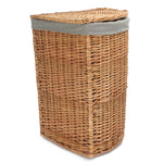 Light Steamed Corner Linen Basket With Grey Sage Lining | Small