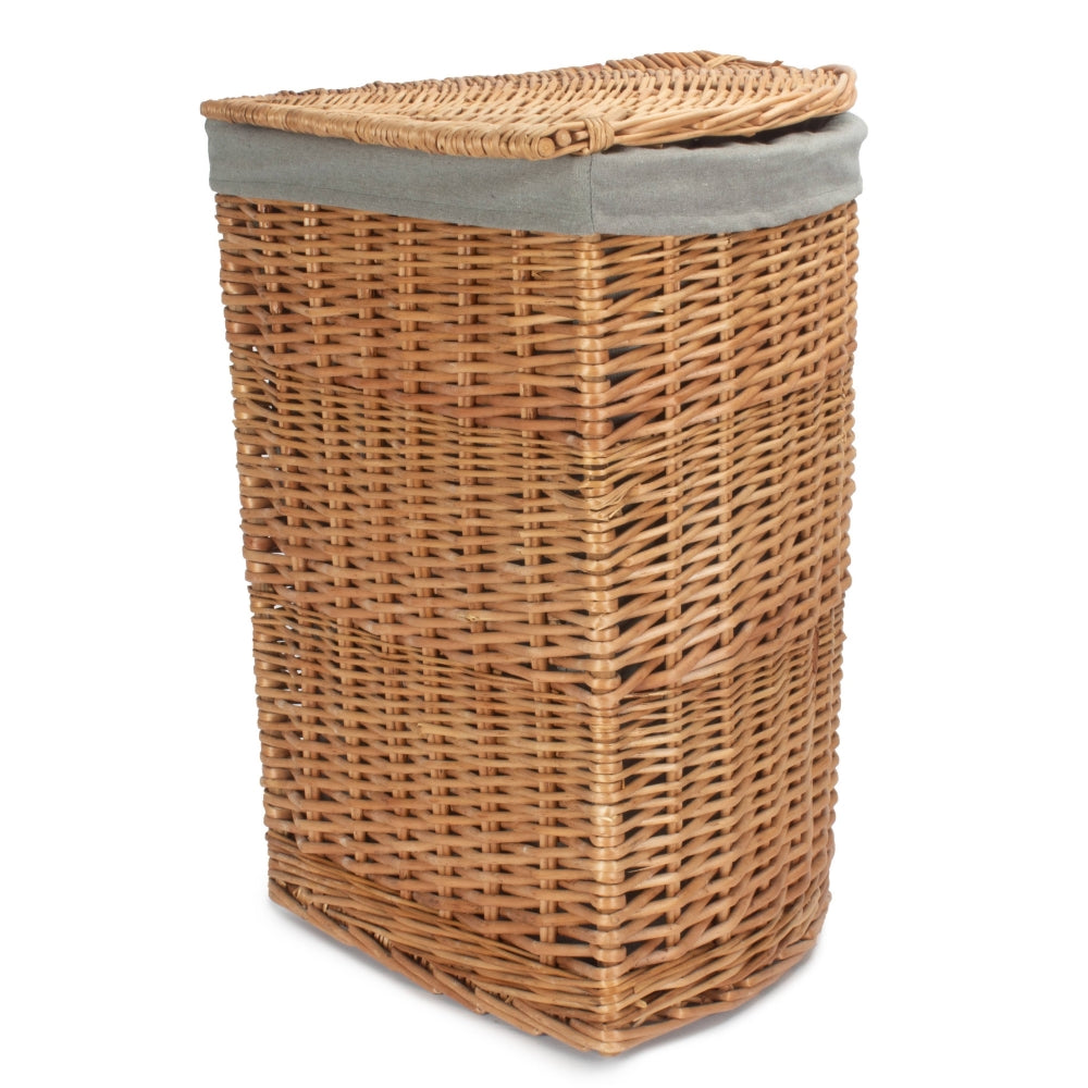 Light Steamed Corner Linen Basket With Grey Sage Lining | Set-of-2