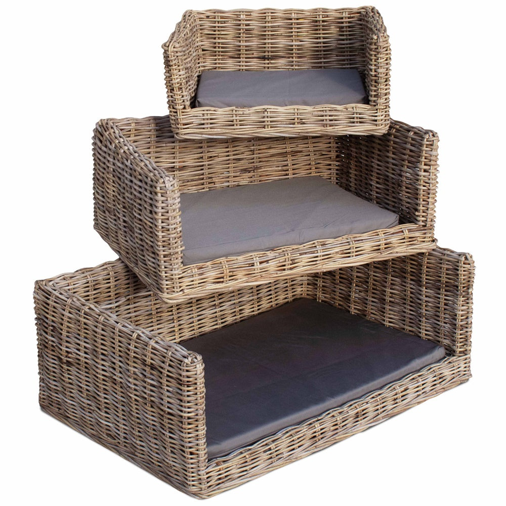 Rattan Luxury Rattan Dog Sofa Bed | Small | Gray