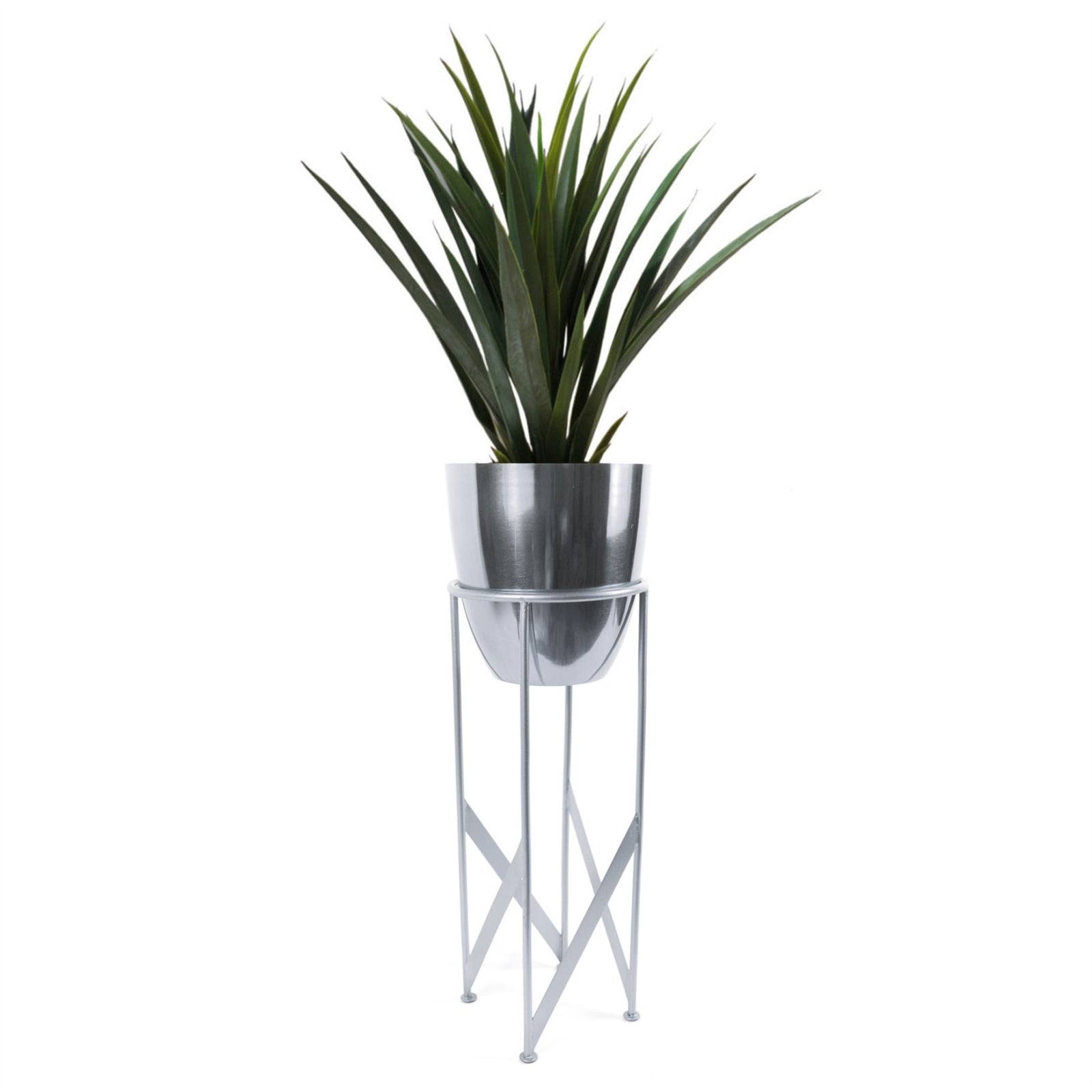 90cm Silver Planter  With Artificial Yukka Plant