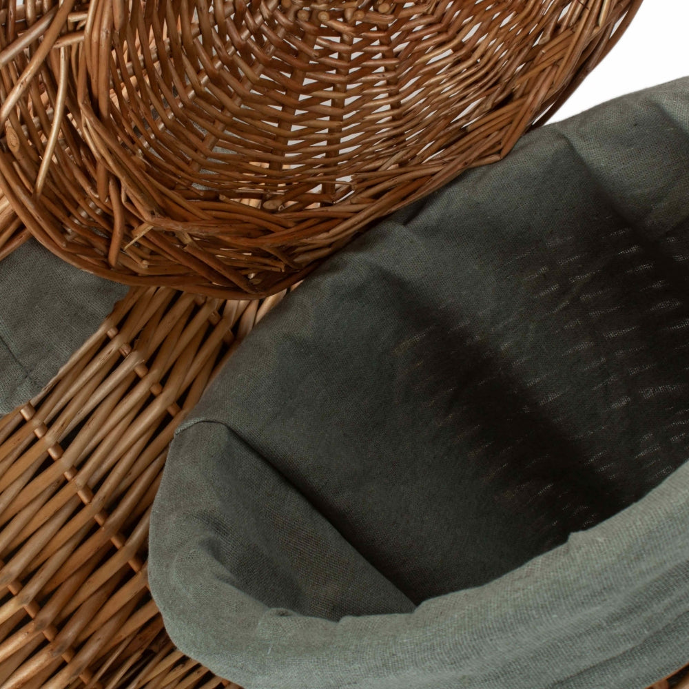 Light Steamed Round Linen Basket With Grey Sage Lining | Set-of-2