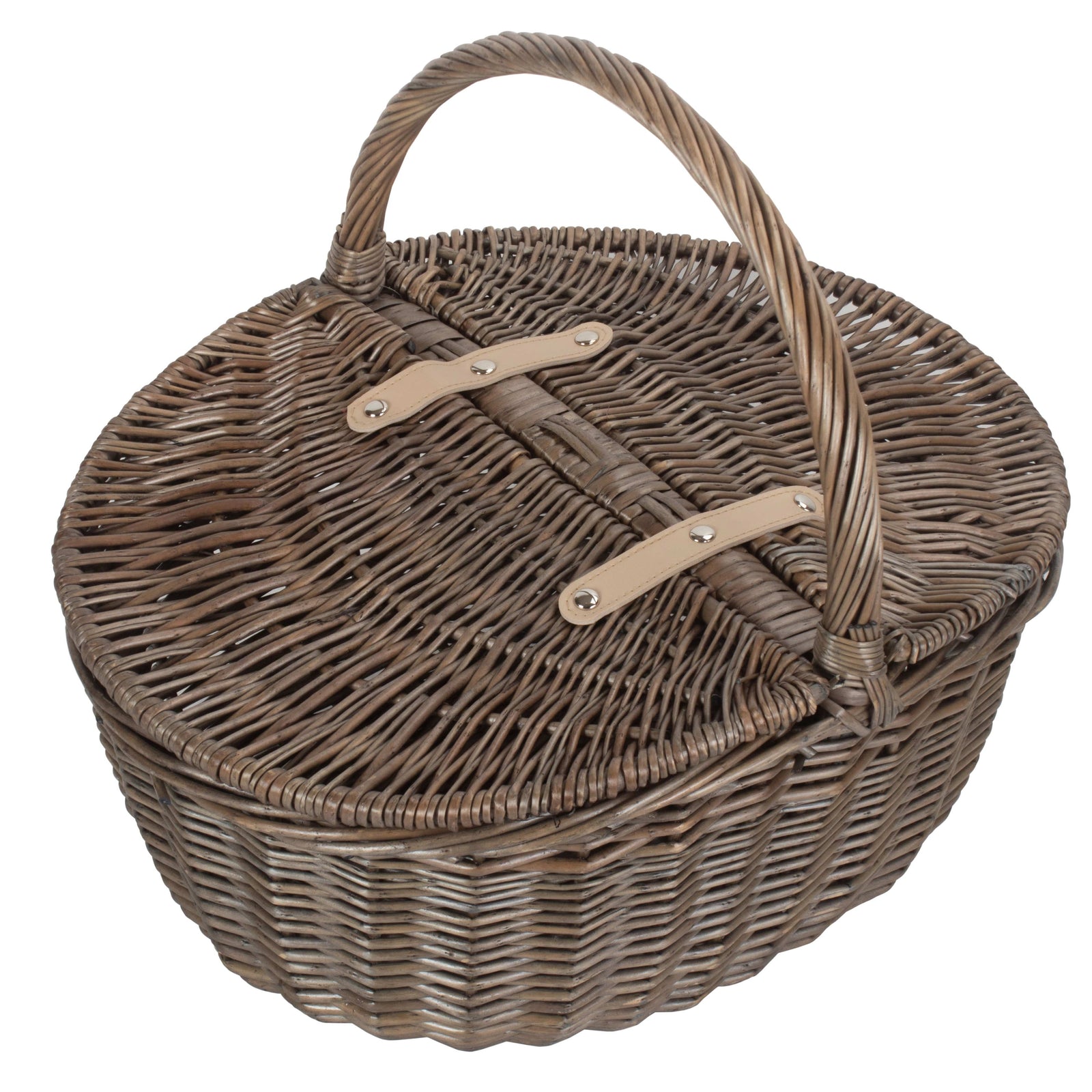 Wicker Antique Wash Finish Oval Picnic Basket | Gray