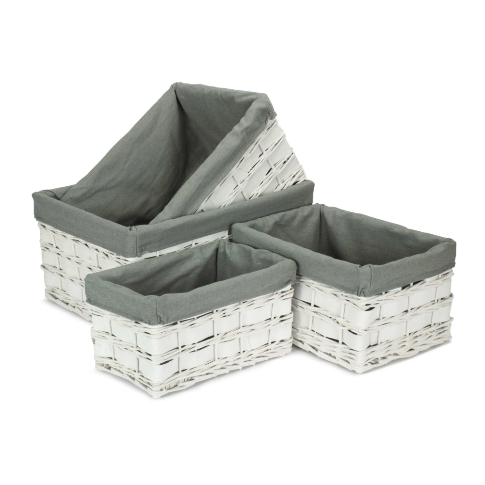 White Grey Lined Scandi Storage Basket With Grey Lining | Set-of-4 | Gray