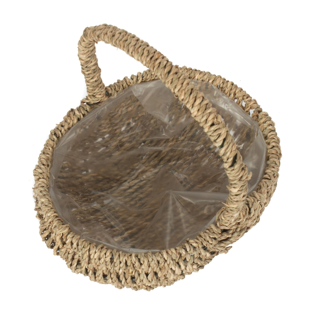 Red Hamper Oval Seagrass Flower Basket Plastic Lined
