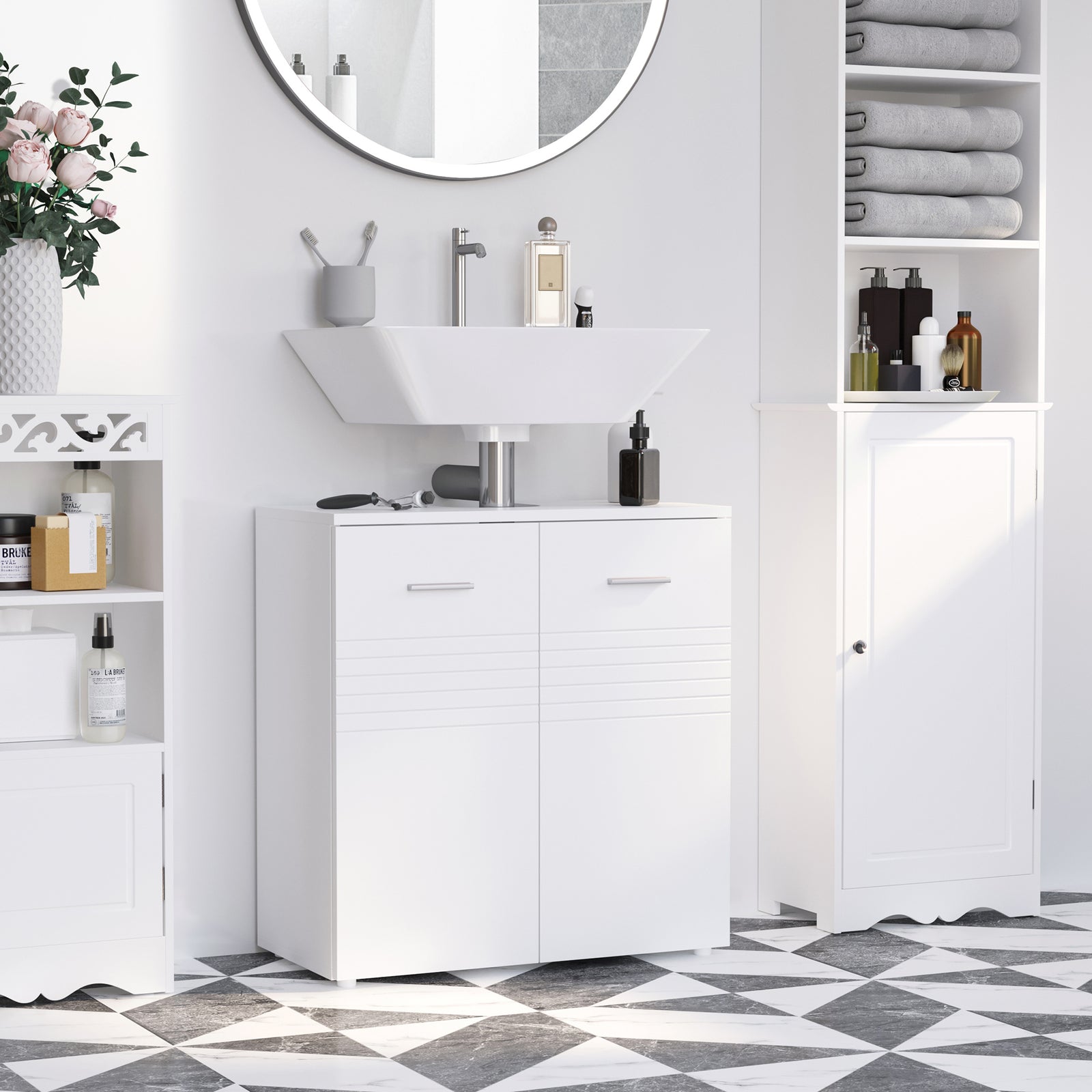 Bathroom Pedestal Under Sink Cabinet Storage Shelf