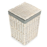 Square White Wash Laundry Hamper With Grey Sage Lining | Small