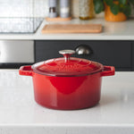 Cast Iron Casserole Set Of 3 20 Cm 26cm & 28cm / 2.8l 4.3l & 5.8l Dishes Oven Proof Enamelled Cast Iron Pans With Lids | Red