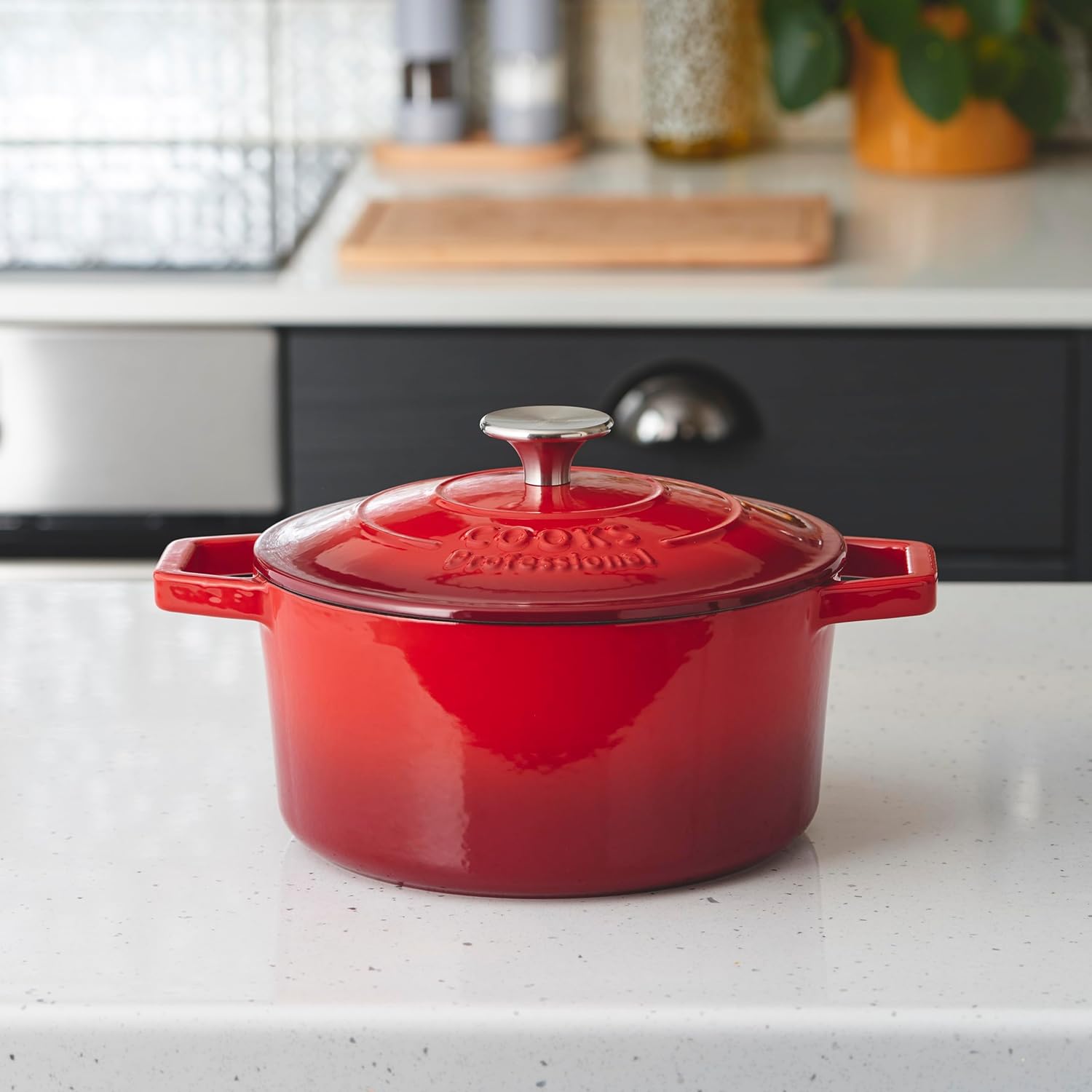 Cast Iron Casserole Set Of 3 20 Cm 26cm & 28cm / 2.8l 4.3l & 5.8l Dishes Oven Proof Enamelled Cast Iron Pans With Lids | Red