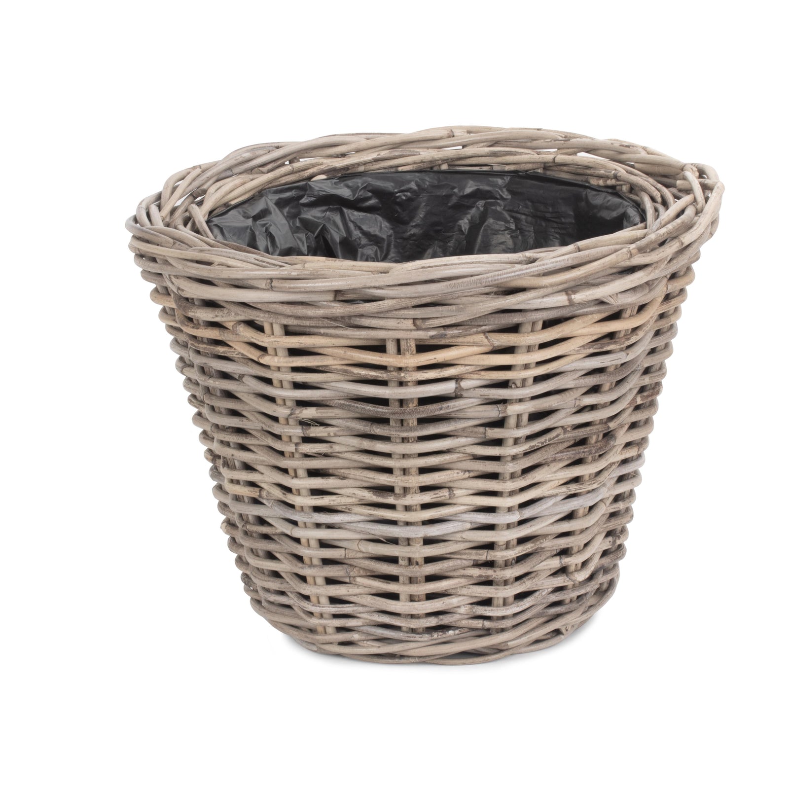 Tapered Rattan Round Planter With Plastic Lining | Set-of-2 | Brown