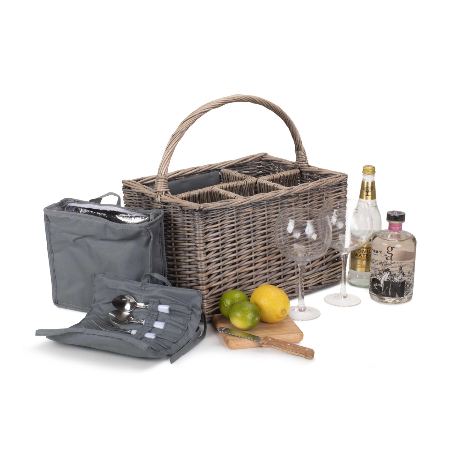 Red Hamper Grey Gin Picnic Drinks Wicker Basket