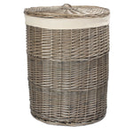 Cotton Lined Wicker Antique Wash Round Laundry Baskets | Large | White