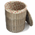 Rose Cotton Lined Wicker Antique Wash Round Laundry Baskets | Small | Pink