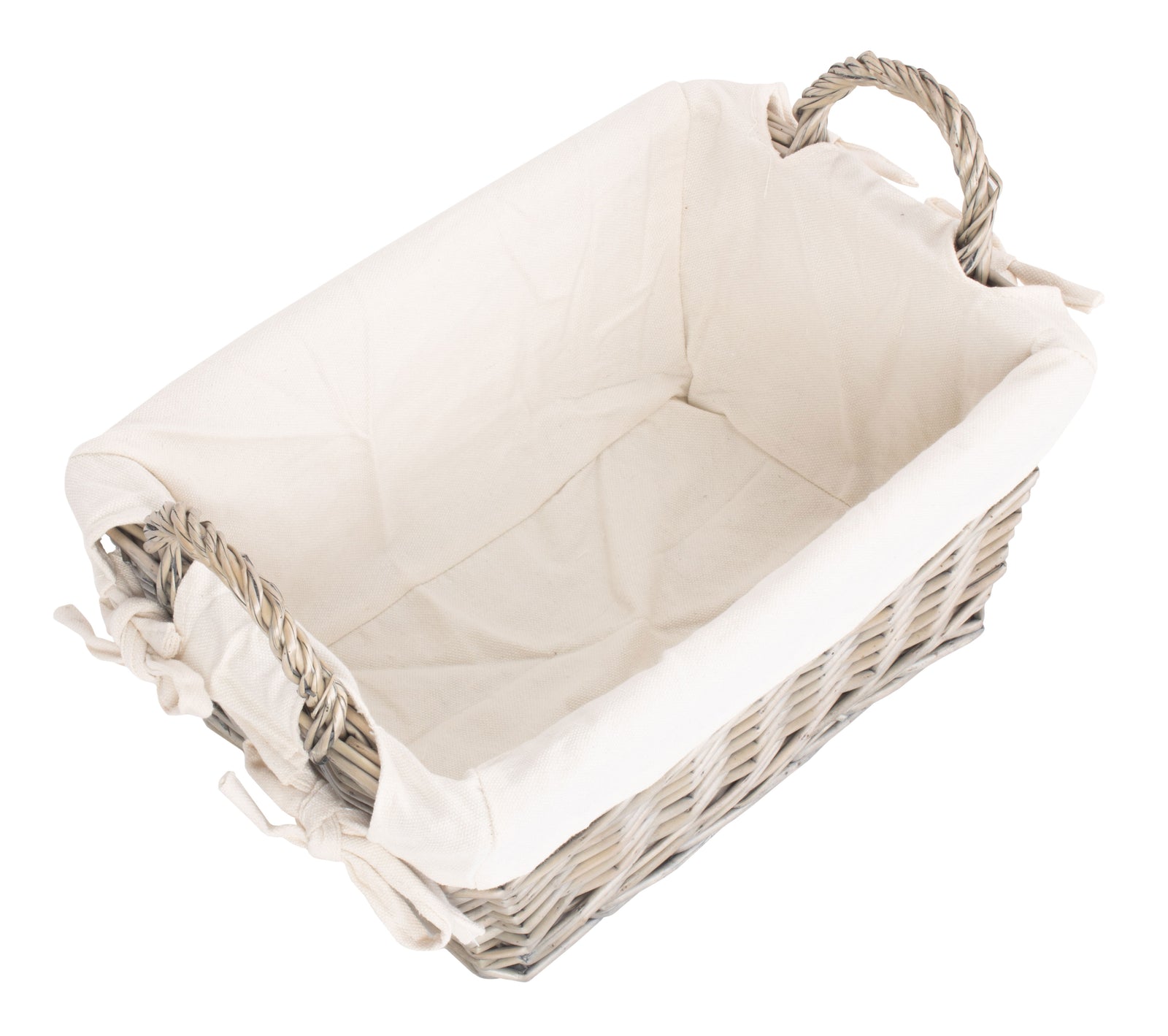 Wicker Antique Wash Handled Lined Storage Basket | Medium | White