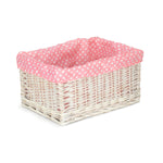 Wicker Pink Spotty Lined Storage Basket | Large | Pink