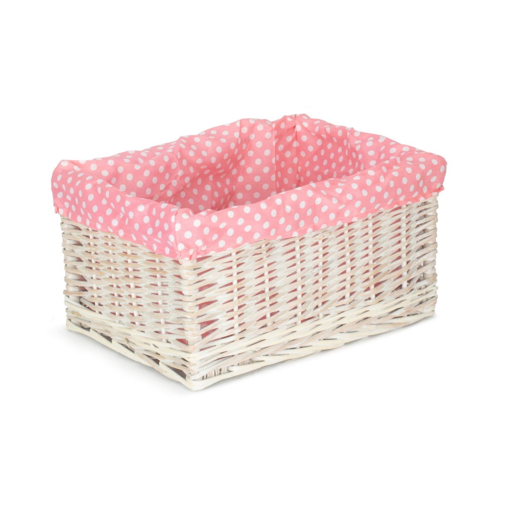 Wicker Pink Spotty Lined Storage Basket | Extra Large | Pink