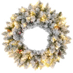 60cm Flocked Christmas Wreath With Lights