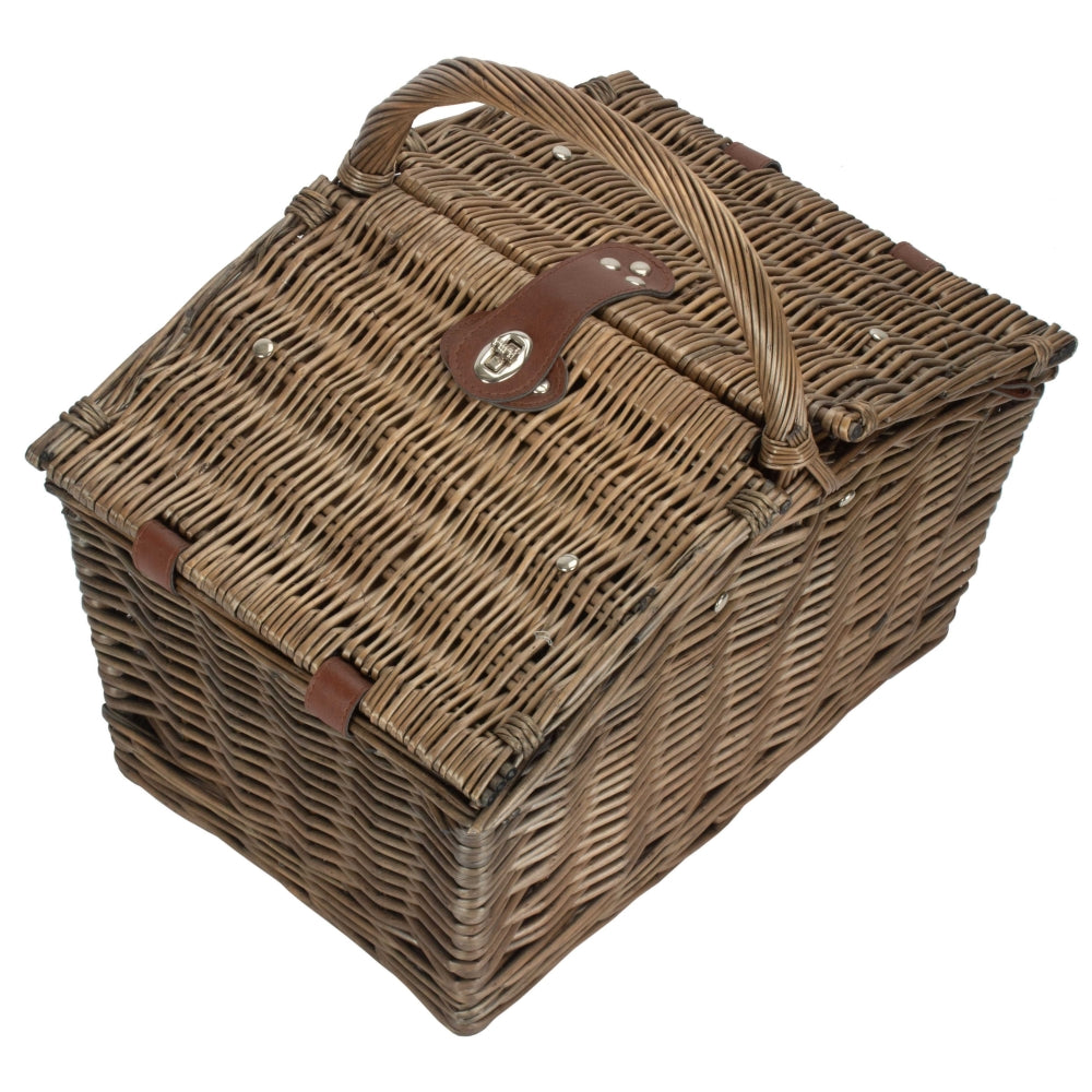 Red Hamper 2 Person Nature Pattern Butterfly Lidded Fitted Picnic Wicker Basket
