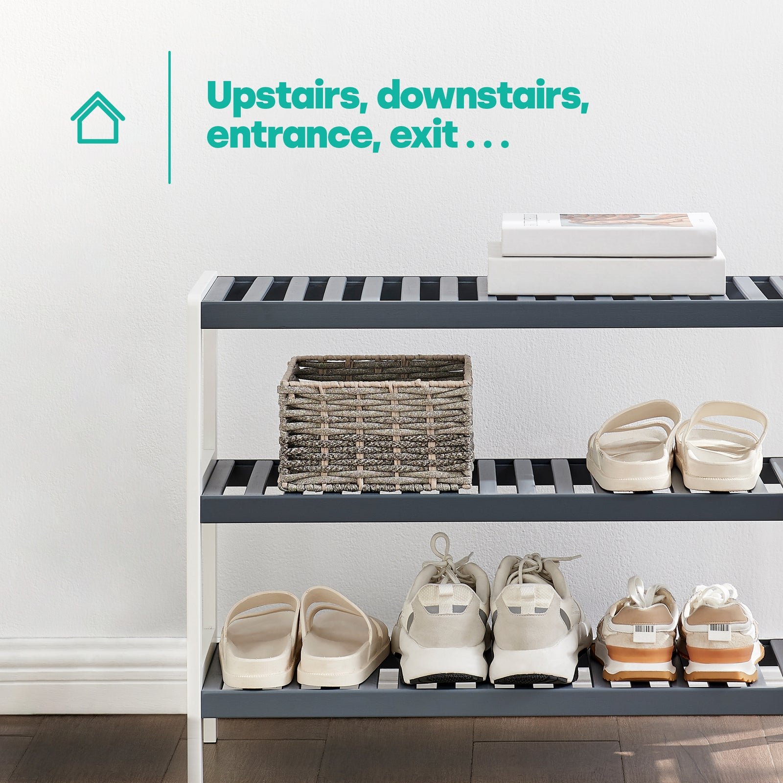 Bamboo 3-tier Shoe Rack - White/grey