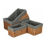 Double Steamed Grey Cotton Lined Willow Storage Baskets | Set-of-4 | Gray