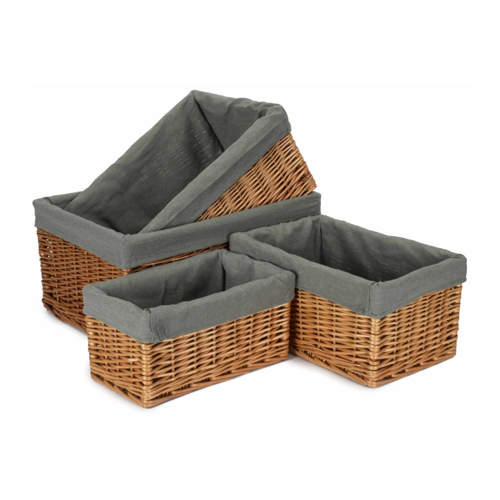 Double Steamed Grey Cotton Lined Willow Storage Baskets | Set-of-4 | Gray