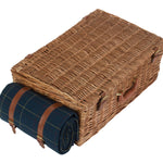 Blue Tweed Fitted Picnic Wicker Basket | 4-Person | Blue