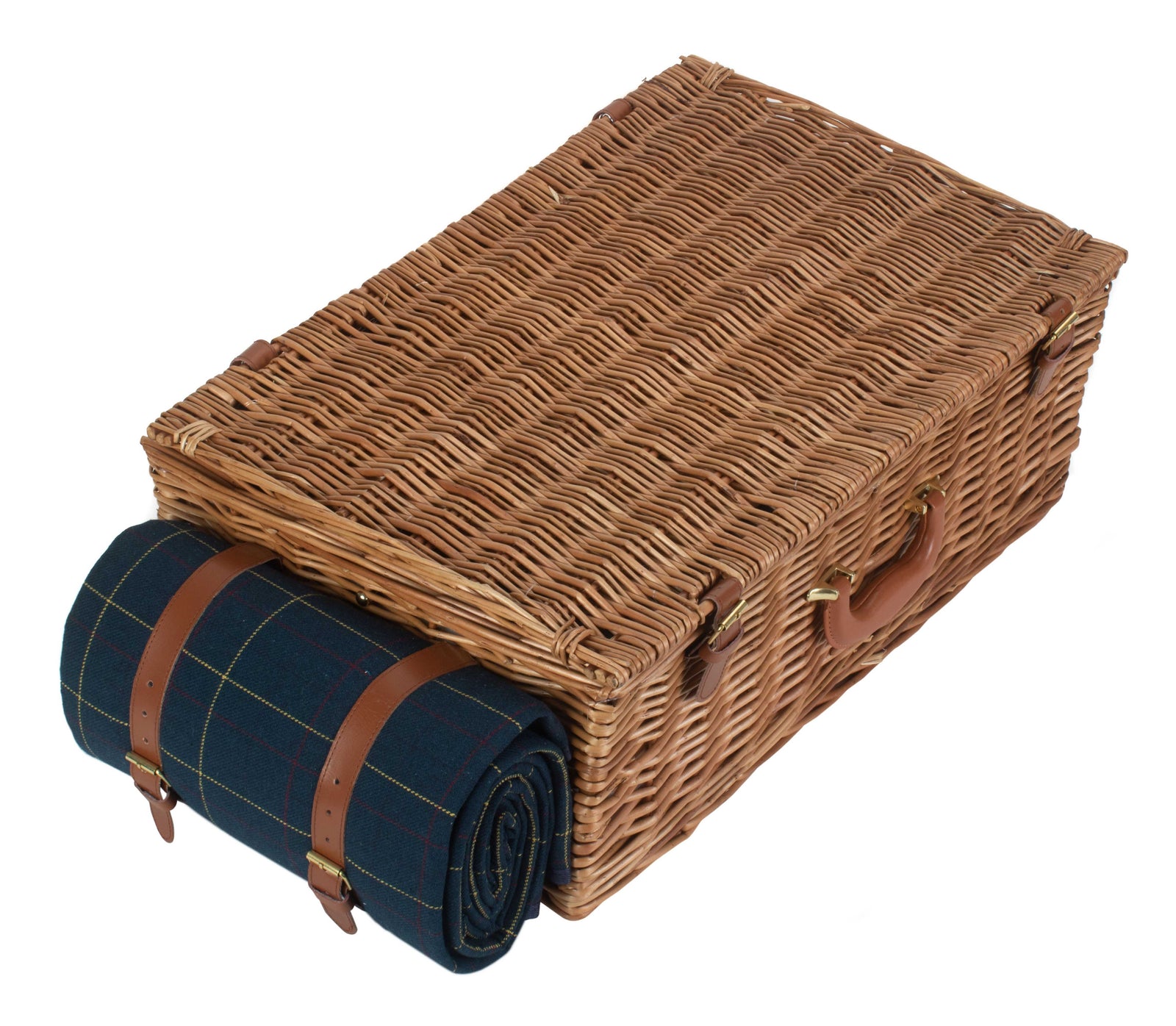 Blue Tweed Fitted Picnic Wicker Basket | 4-Person | Blue