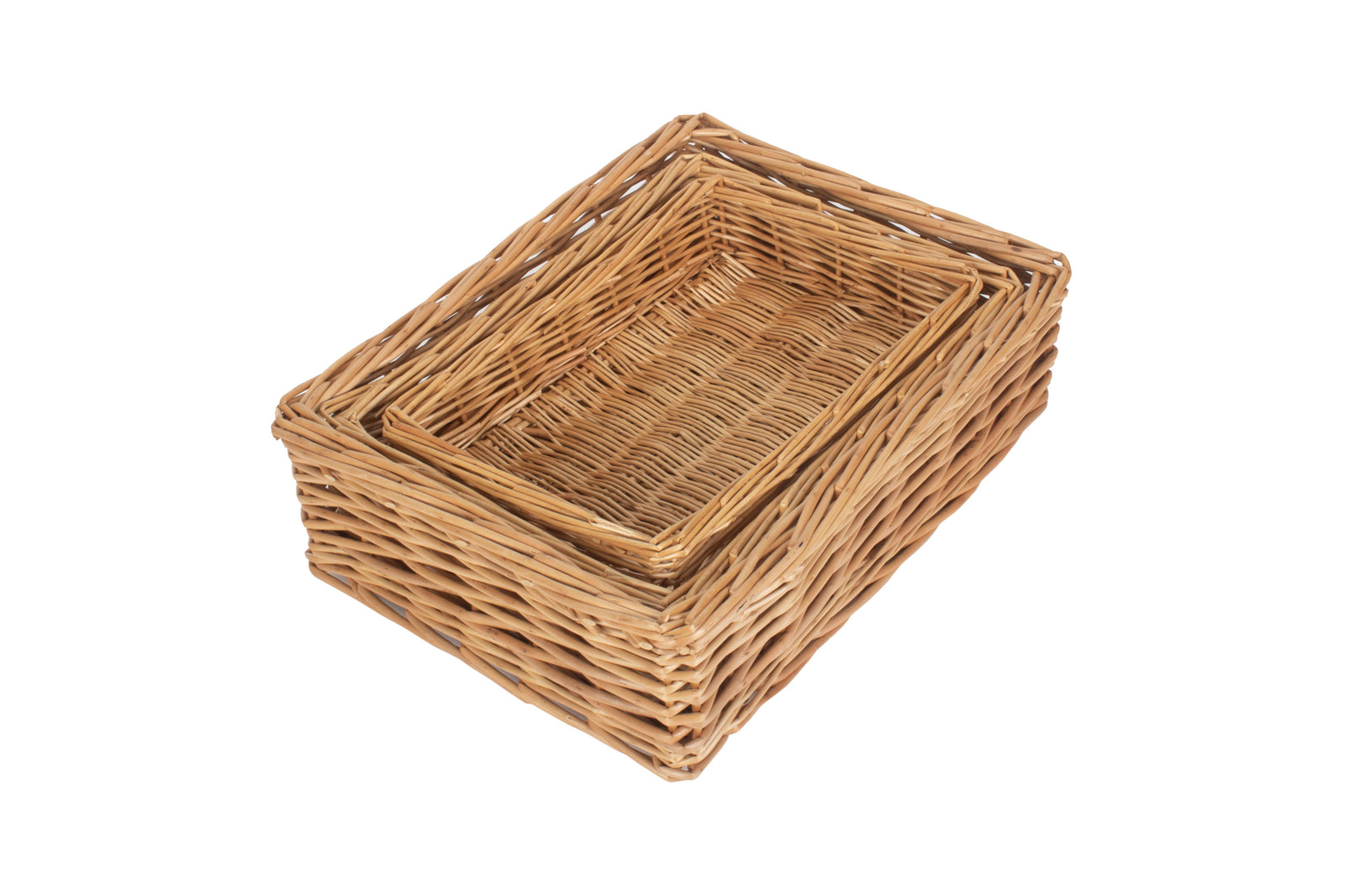 Wicker Straight Sided Rectangular Tray | Set-of-3 | Brown