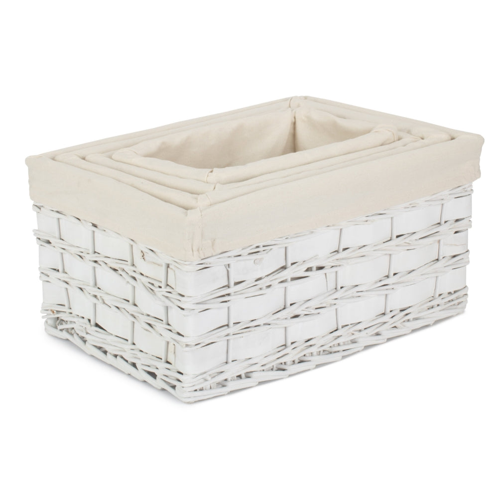 Wicker White Scandi Storage Basket With White Lining | Set-of-4 | White